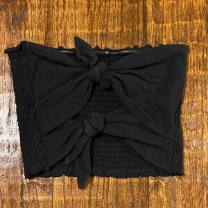 Black Ruffled Bandeau Crop Top Boho Hippie Bow Back